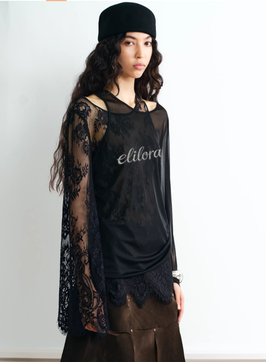 Mist Veil Dual-Wear Sheer Long Sleeve Blouse
