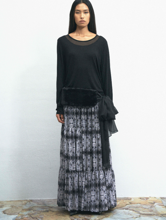 Grace Pleat Flowing A-Line Maxi Skirt