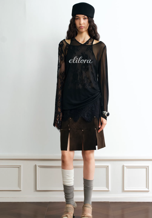 Mist Veil Dual-Wear Sheer Long Sleeve Blouse