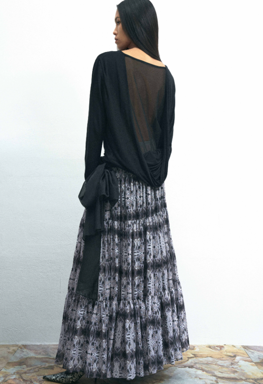 Grace Pleat Flowing A-Line Maxi Skirt